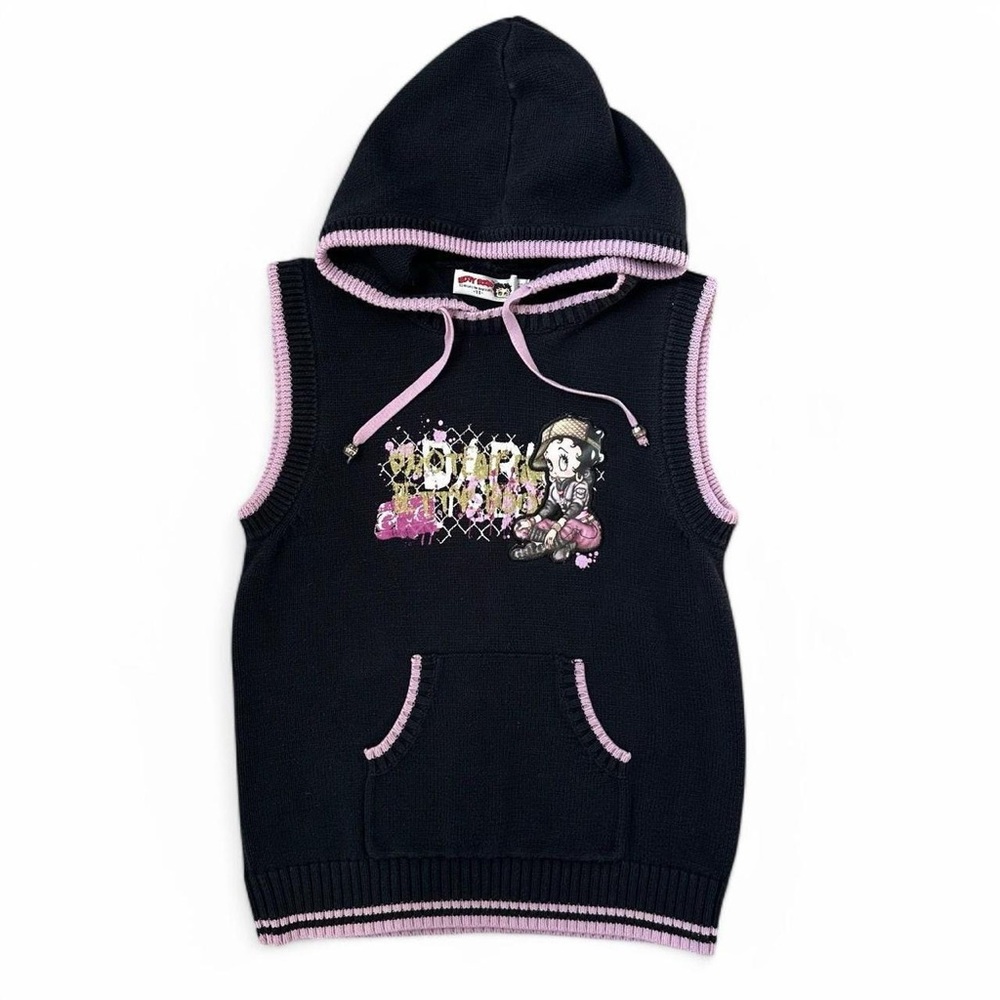 streetwear/graffiti style betty boop graphic knit hooded vest